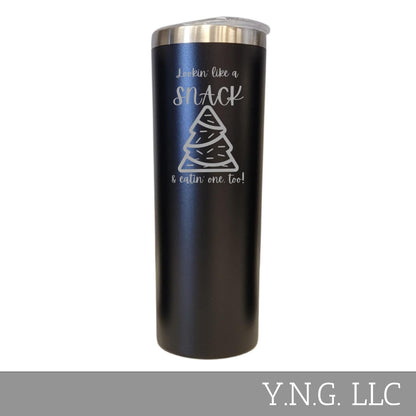 Look Like a Snack Christmas Tree Cake Black 20oz Skinny Tumbler LA5174