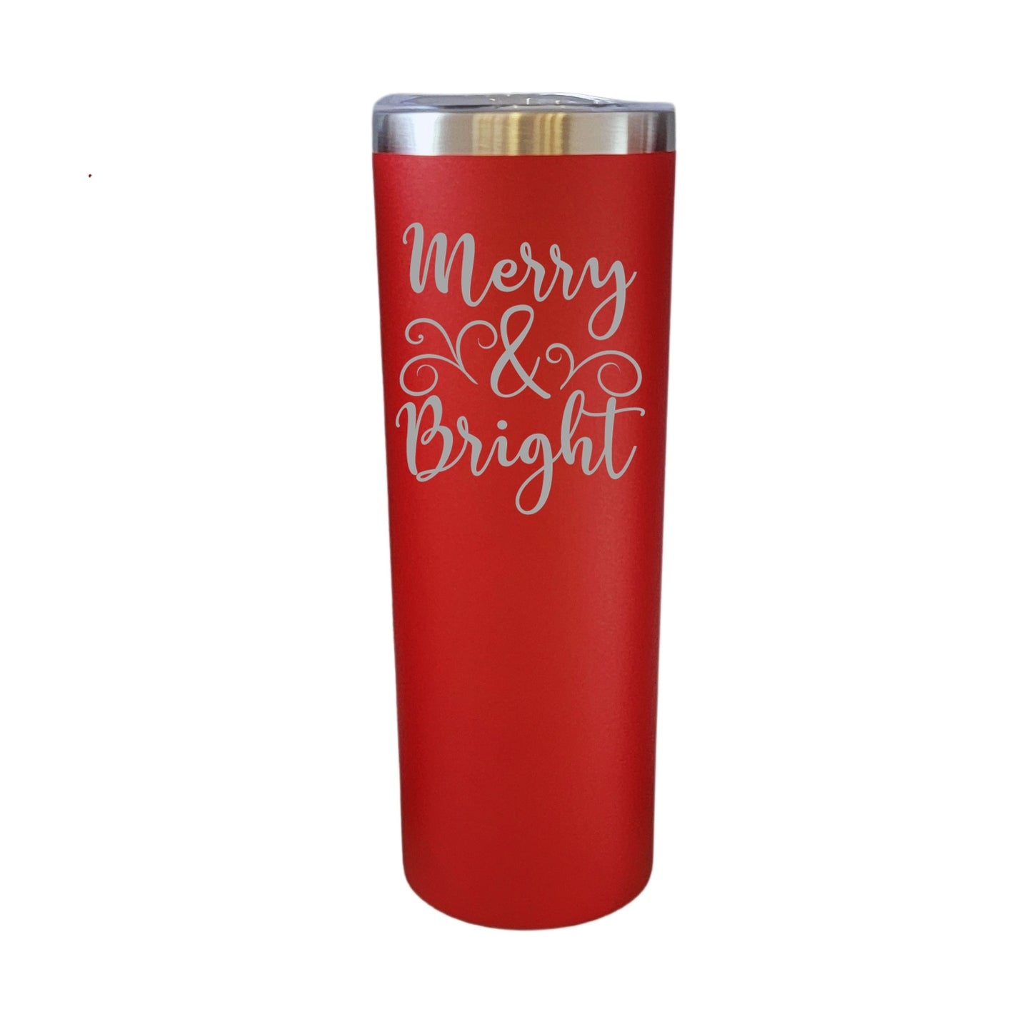 Merry and Bright Christmas Theme Red 20oz Skinny Tumbler LA5181