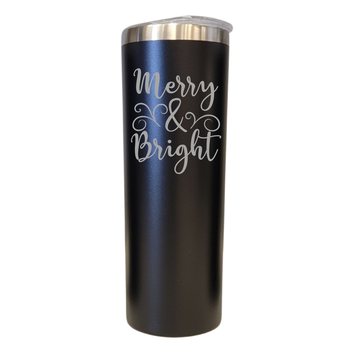 Merry and Bright Christmas Theme Black 20oz Skinny Tumbler LA5182