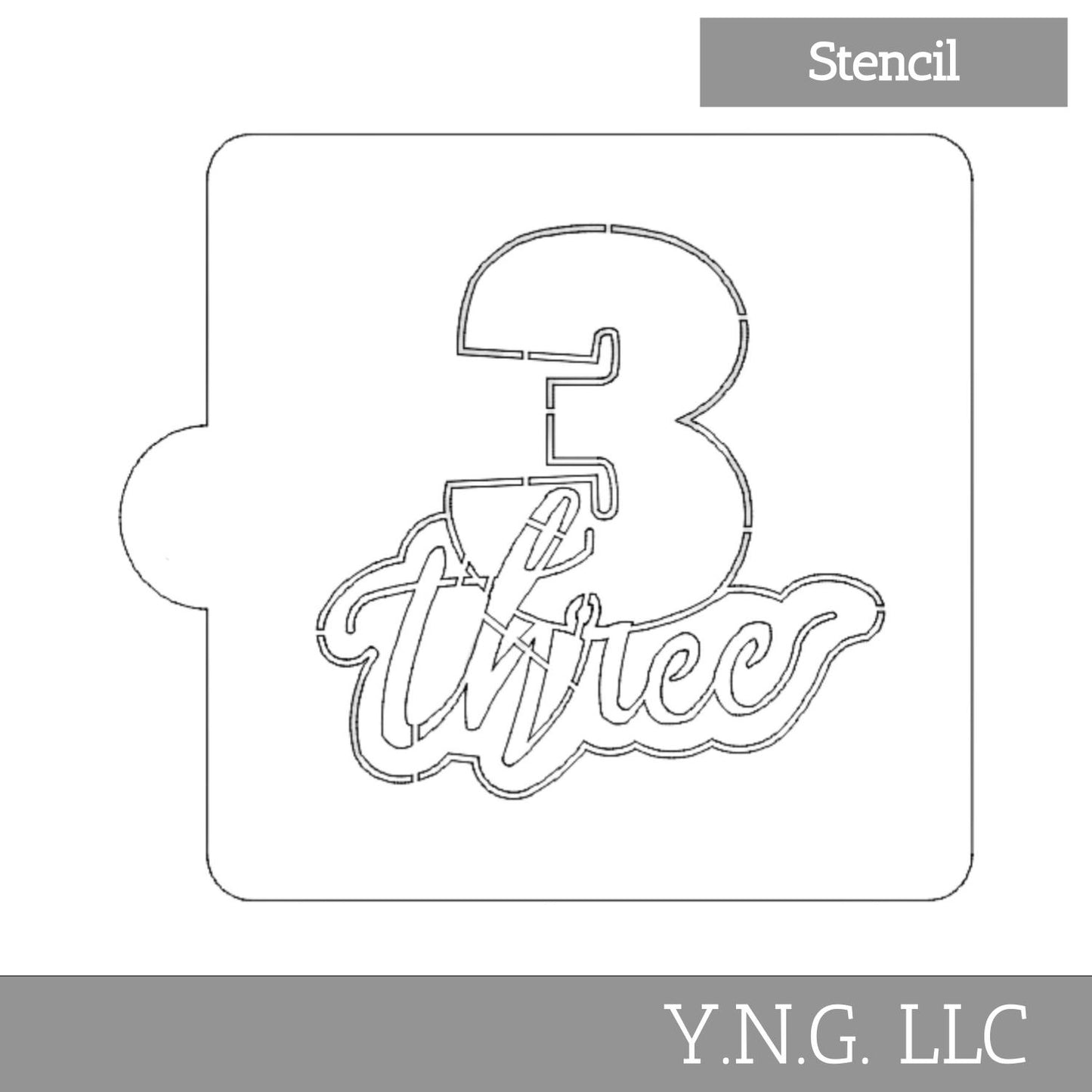 Number 3 Word Detailed Stencil for Cookies or Cakes USA Made LS2404