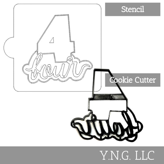 Number 4 Word Detailed Stencil And Cookie Cutter Set USA Made LSC2405