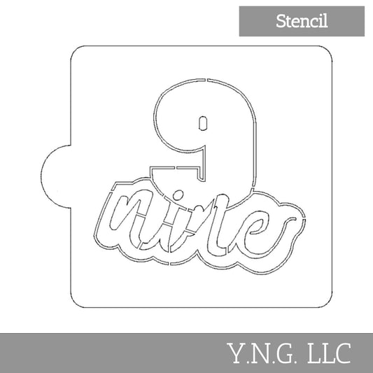 Number 9 Word Detailed Stencil for Cookies or Cakes USA Made LS2410