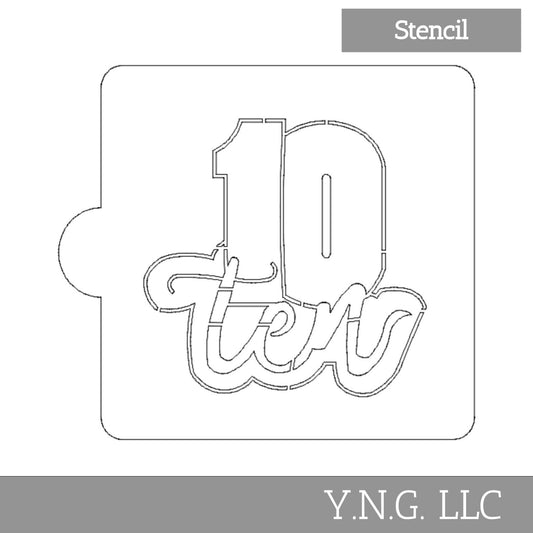 Number 10 Word Detailed Stencil for Cookies or Cakes USA Made LS2411