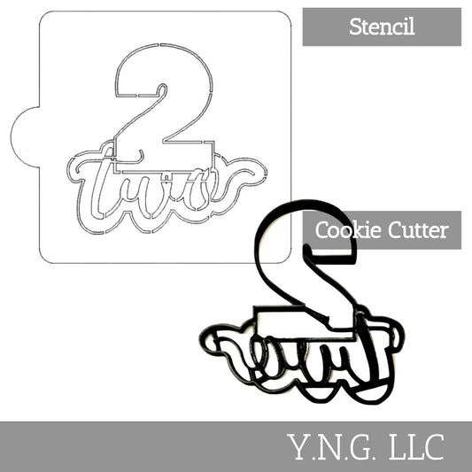 Number 2 Word Detailed Stencil And Cookie Cutter Set USA Made LSC2403