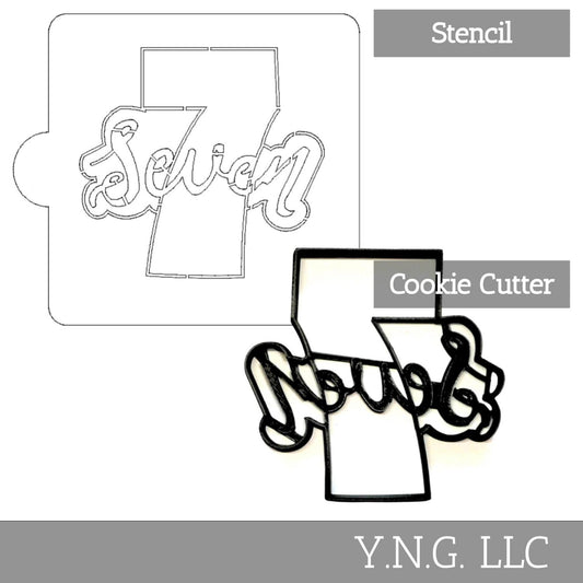 Number 7 Word Detailed Stencil And Cookie Cutter Set USA Made LSC2408
