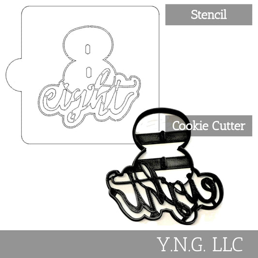 Number 8 Word Detailed Stencil And Cookie Cutter Set USA Made LSC2409