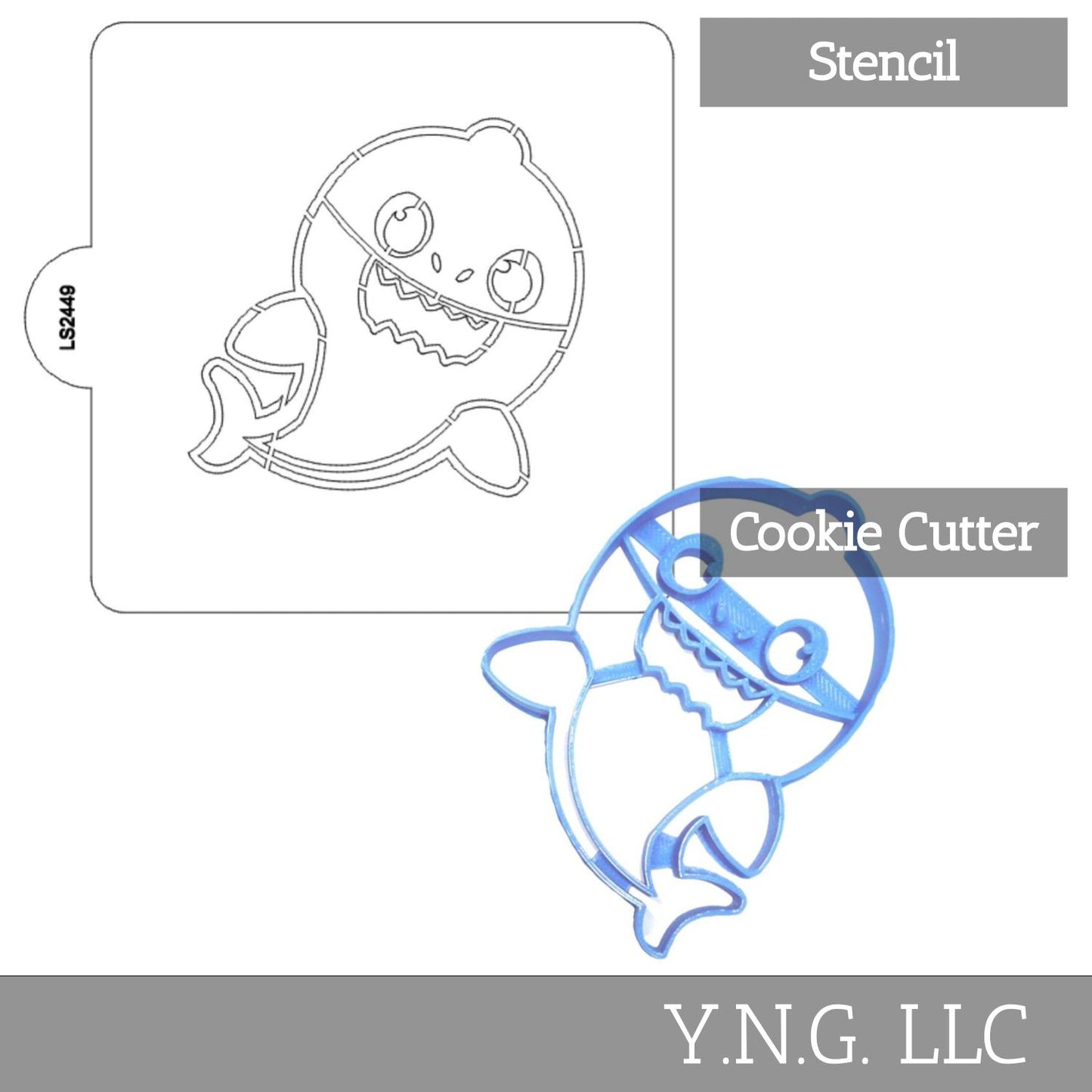 Daddy Shark Cartoon Stencil And Cookie Cutter Set USA Made LSC2449