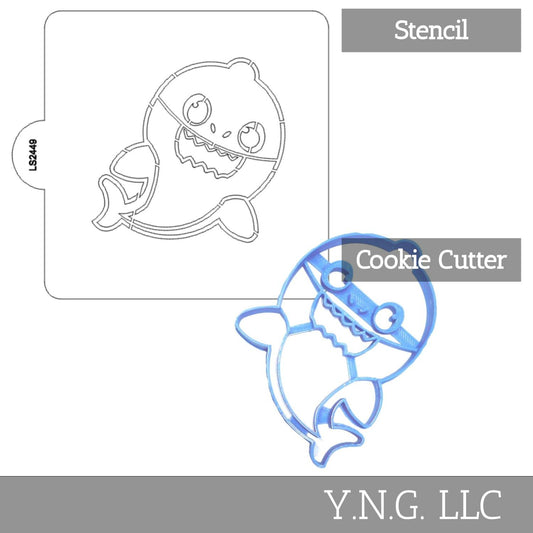 Daddy Shark Cartoon Stencil And Cookie Cutter Set USA Made LSC2449