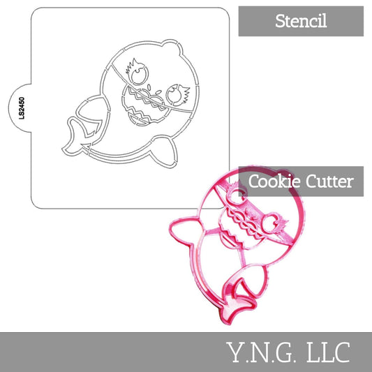 Mommy Shark Cartoon Stencil And Cookie Cutter Set USA Made LSC2450