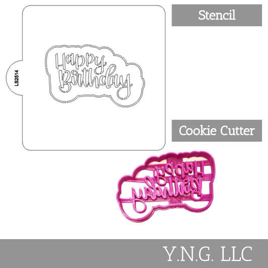 Happy Birthday Words Stencil And Cookie Cutter Set USA Made LSC2514