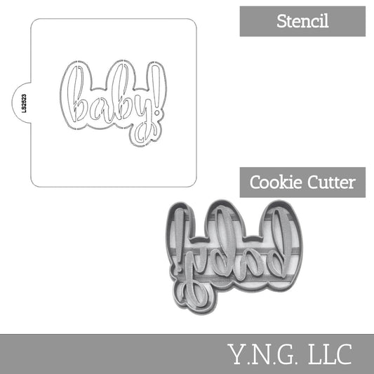 Baby Cursive Word Stencil And Cookie Cutter Set USA Made LSC2523