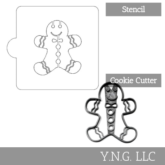 Gingerbread Boy Detail Stencil And Cookie Cutter Set USA Made LSC3213