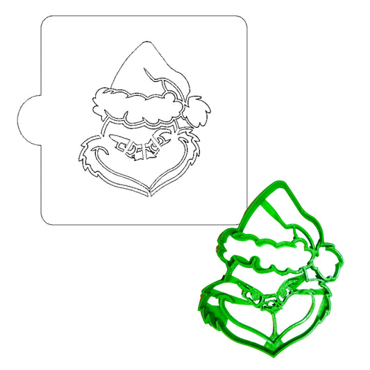 Grinch Face Christmas Stencil And Cookie Cutter Set USA Made LSC682