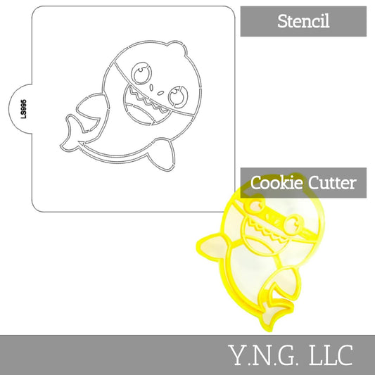 Baby Shark Cartoon Stencil And Cookie Cutter Set USA Made LSC995