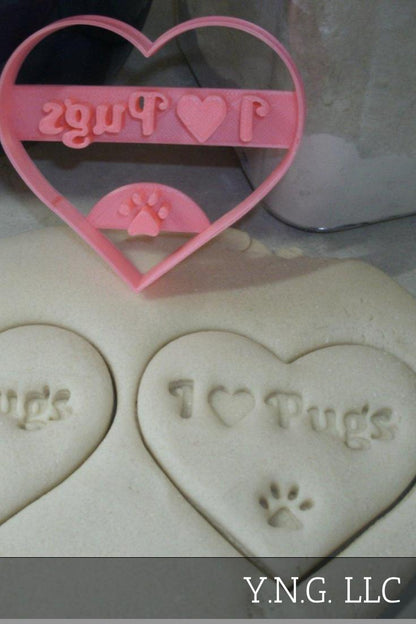 I Love Pugs In Heart Shape Pet Animal Cookie Cutter Made In USA PR2370