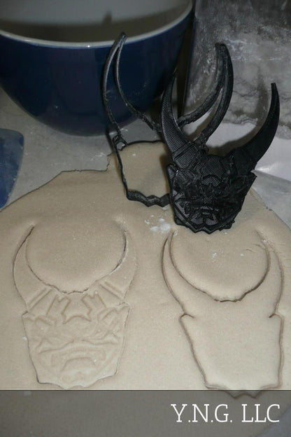 Oni Mask Japanese Samurai Horns 2 PC Stamp And Cookie Cutter Made In USA PR2308