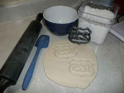 US Route 231 Sign Shield IN To FL Road Trip Cookie Cutter Made In USA PR2316