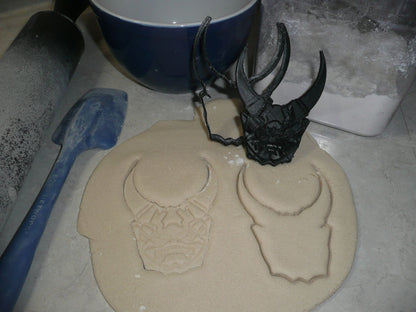 Oni Mask Japanese Samurai Horns 2 PC Stamp And Cookie Cutter Made In USA PR2308