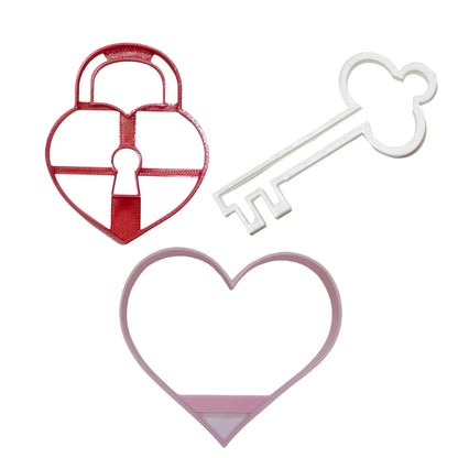 Key To My Heart Padlock Valentines Set Of 3 Cookie Cutters Made In USA PR1974