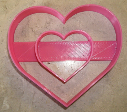 6x Double Heart Love Fondant Cutter Cupcake Topper 1.75 IN USA FD301