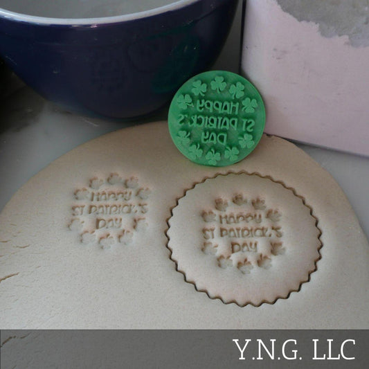 Happy St Patricks Day With Clovers Cookie Stamp Embosser Made In USA PR5521