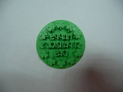 Happy St Patricks Day With Clovers Cookie Stamp Embosser Made In USA PR5521