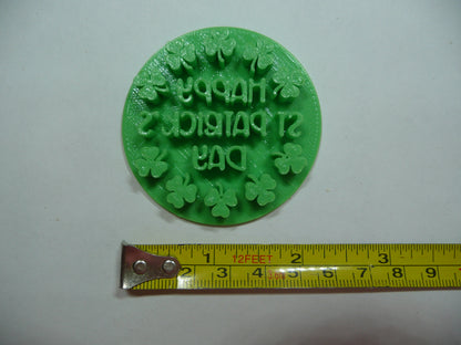 Happy St Patricks Day With Clovers Cookie Stamp Embosser Made In USA PR5521