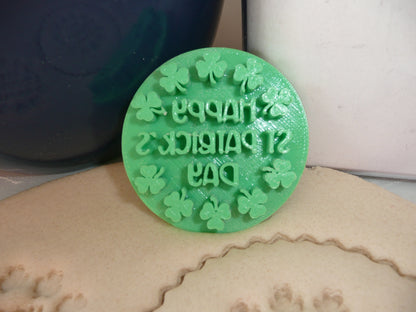 Happy St Patricks Day With Clovers Cookie Stamp Embosser Made In USA PR5521