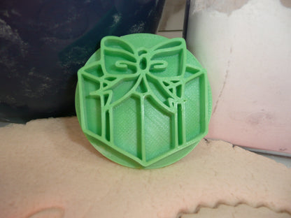 Christmas Present Shaped Cookie Stamp Embosser Made In USA PR5558