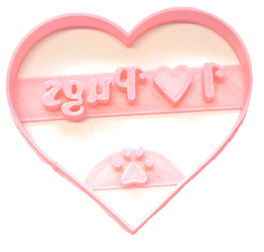 6x I Love Pugs Heart Fondant Cutter Cupcake Topper 1.75 IN USA FD2370