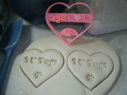 I Love Pugs In Heart Shape Pet Animal Cookie Cutter Made In USA PR2370