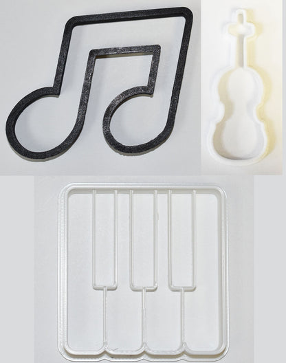 Classical Music Piano Keys Violin Eighth Note Set Of 3 Cookie Cutters USA PR1010