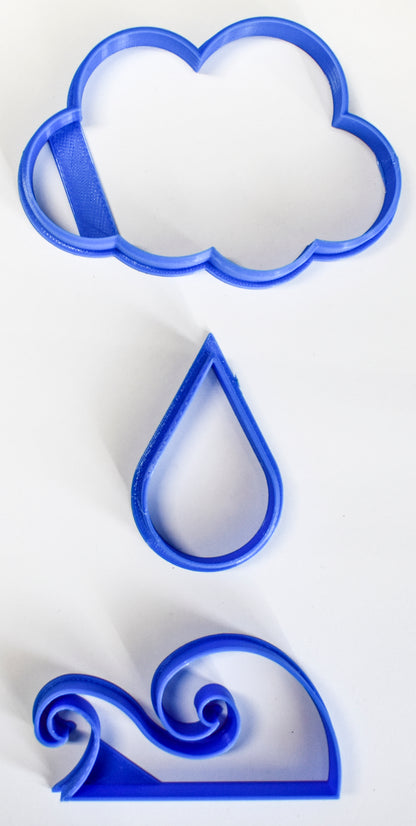 Water Cycle Cloud Raindrop Ocean Wave Set Of 3 Cookie Cutters USA PR1107