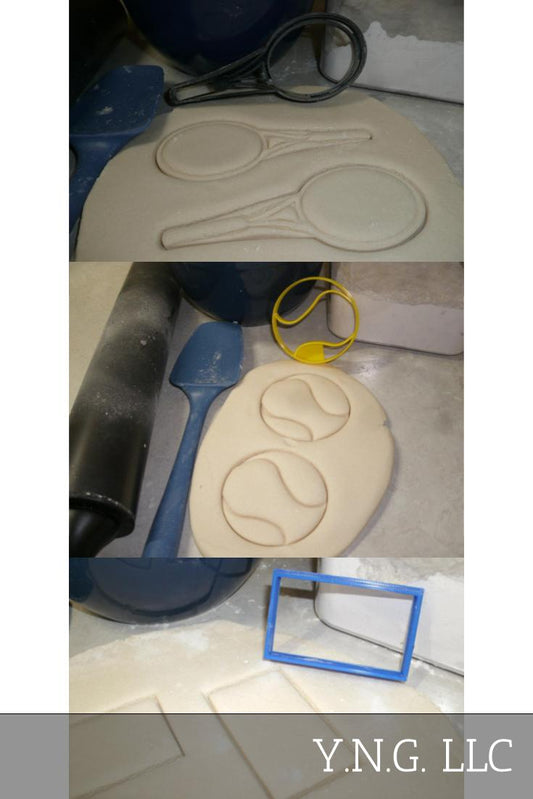 Tennis Ball Racket Court Sport Athletics Set Of 3 Cookie Cutters USA PR1373