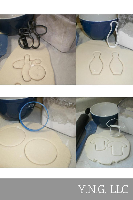 Bowling Ball Pins Shirt Sport Activity Hobby Set Of 4 Cookie Cutters USA PR1372