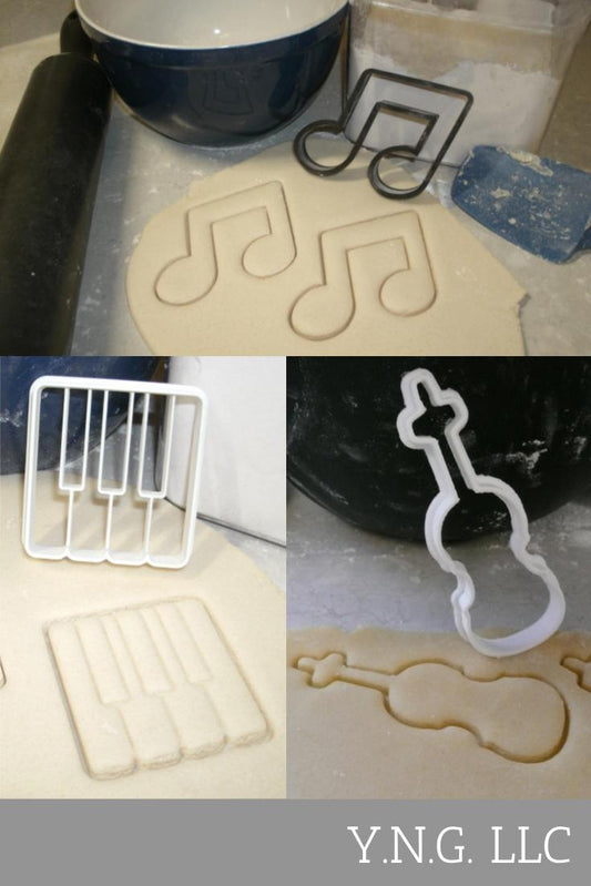 Classical Music Piano Keys Violin Eighth Note Set Of 3 Cookie Cutters USA PR1010