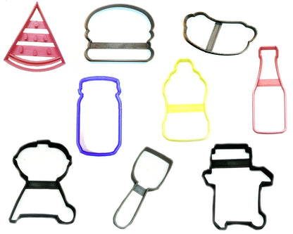 BBQ Grill Summer Picnic Camping Reunion Set Of 9 Cookie Cutters USA PR1351