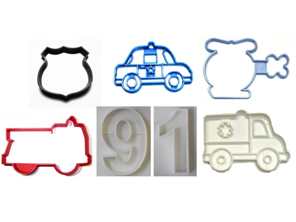 Emergency 1st Responder Police Ambulance 911 Set Of 7 Cookie Cutters USA PR1335