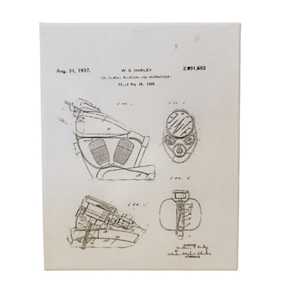 Harley Engine Motorcycle Patent Sketch 8x10 Canvas Wall Art Hanging LA1002