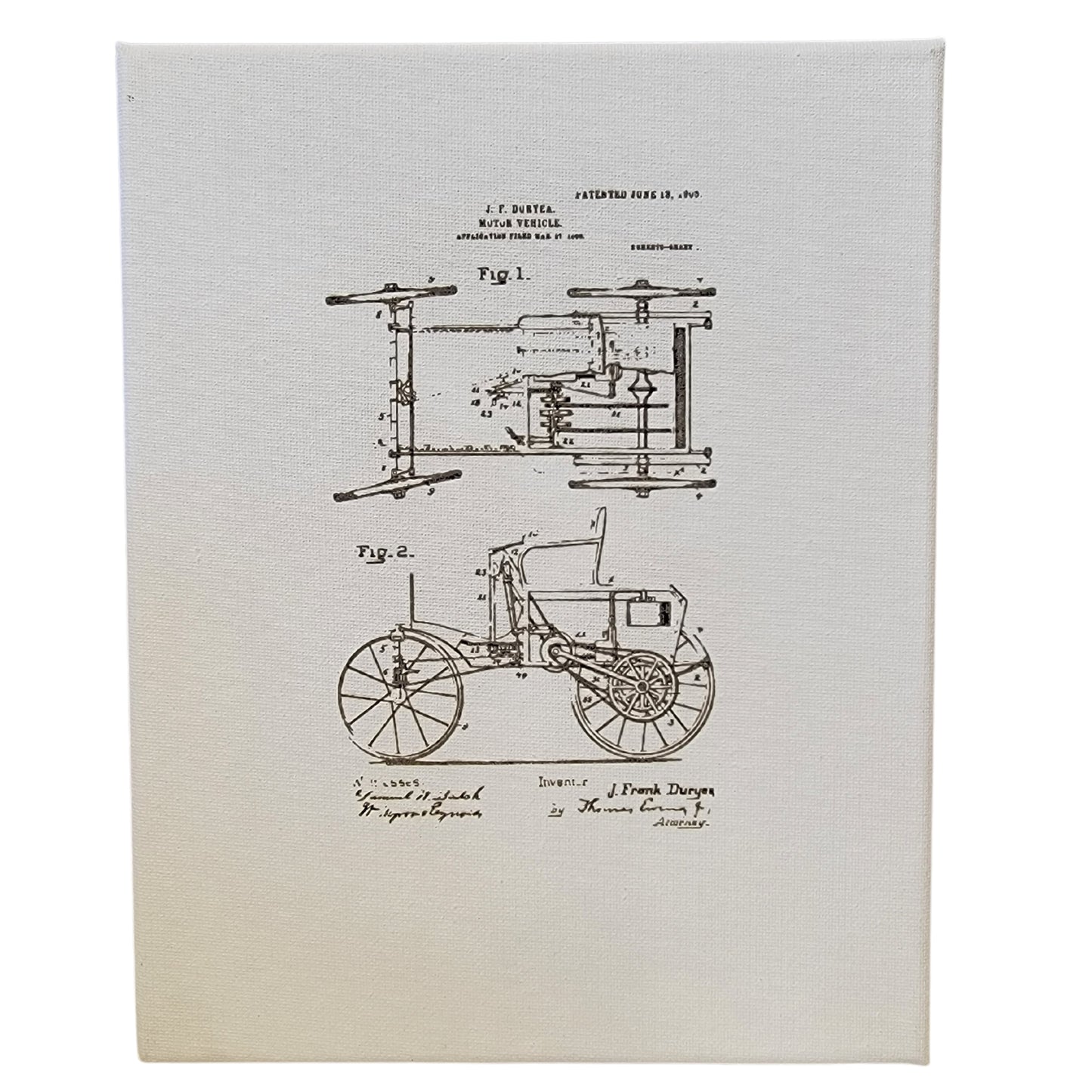 Motor Vehicle First Car Patent Sketch 8x10 Canvas Wall Art Hanging LA1003