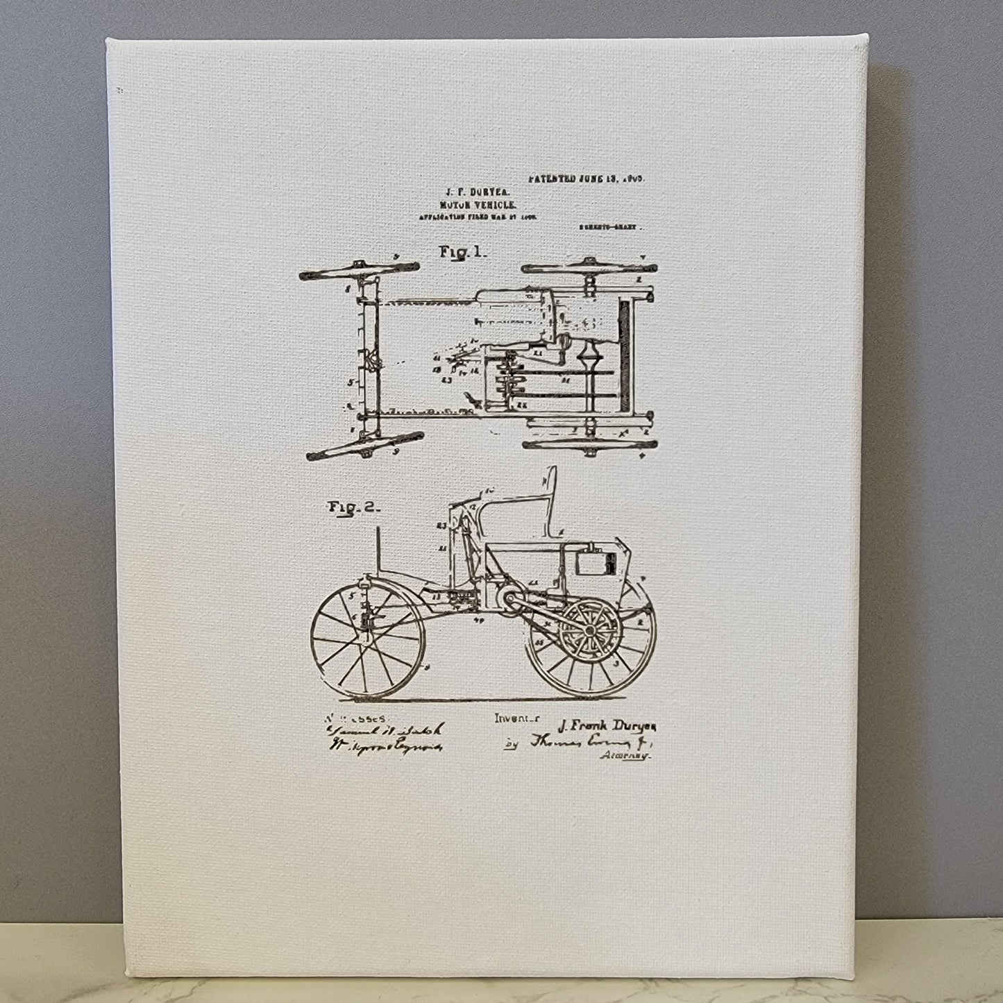 Motor Vehicle First Car Patent Sketch 8x10 Canvas Wall Art Hanging LA1003