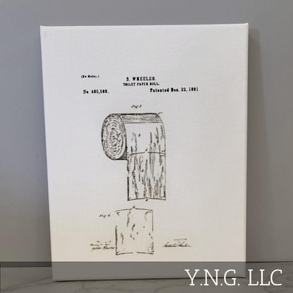 Toilet Paper TP Roll Patent Sketch 8x10 Canvas Wall Art Hanging LA1005