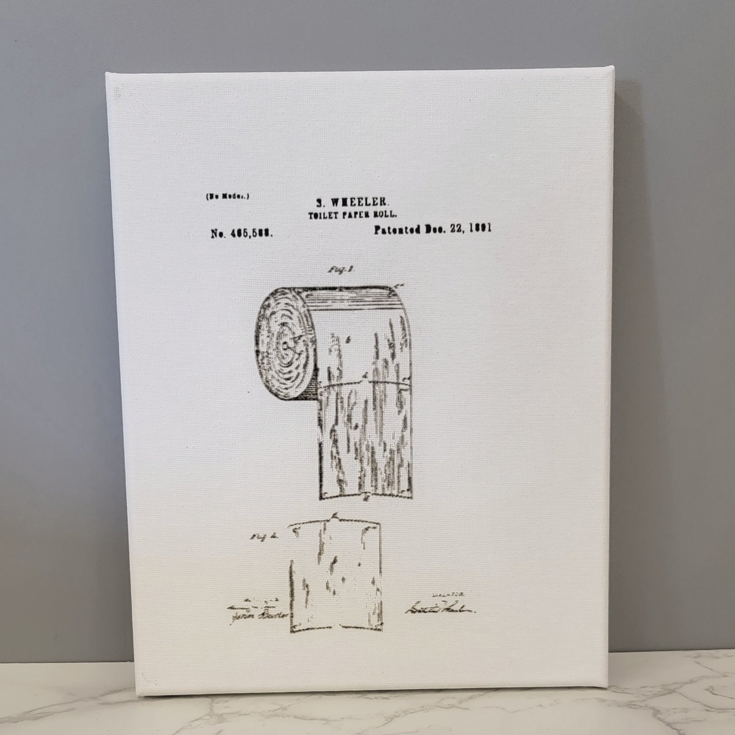 Toilet Paper TP Roll Patent Sketch 8x10 Canvas Wall Art Hanging LA1005