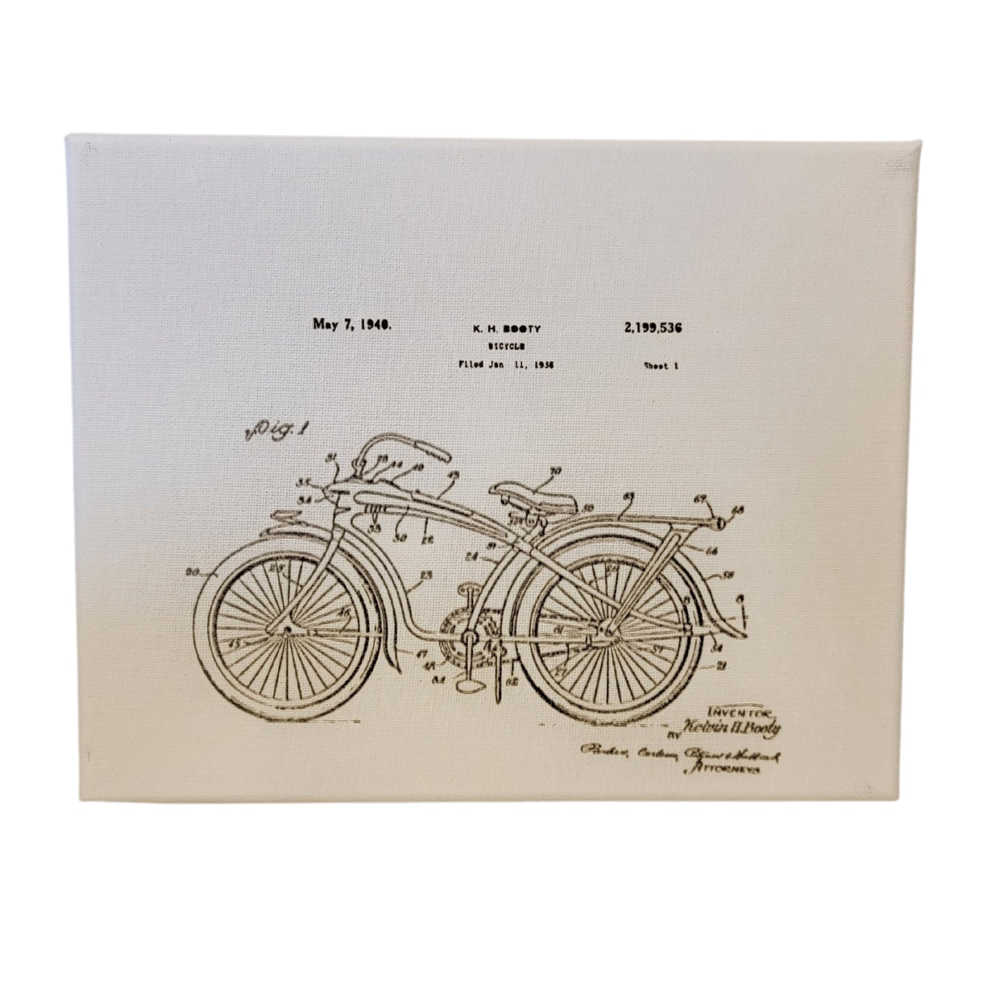 Bicycle 1940s Bike Patent Sketch 10x8 Canvas Wall Art Hanging LA1006