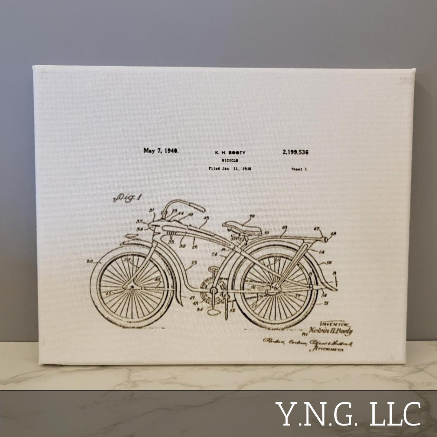 Bicycle 1940s Bike Patent Sketch 10x8 Canvas Wall Art Hanging LA1006