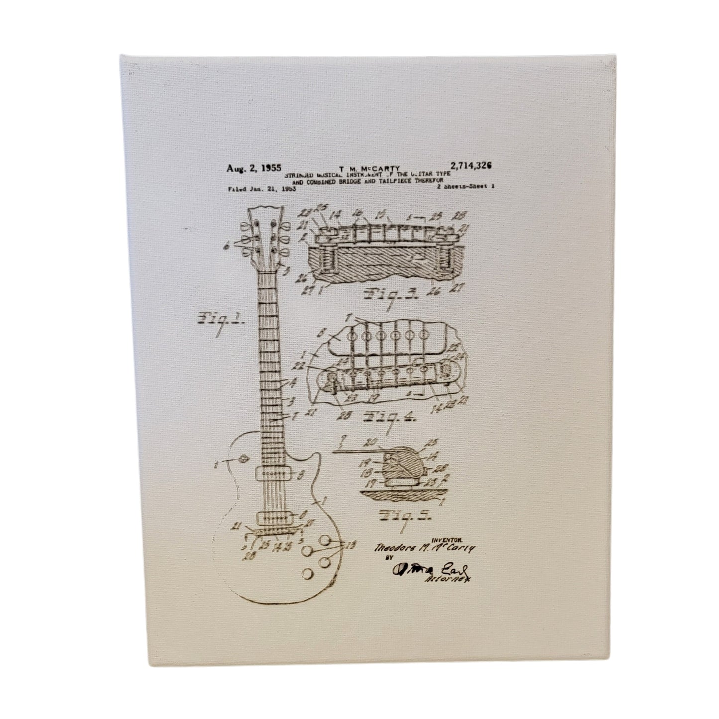 Les Paul Guitar Patent Sketch 8x10 Canvas Wall Art Hanging LA1008