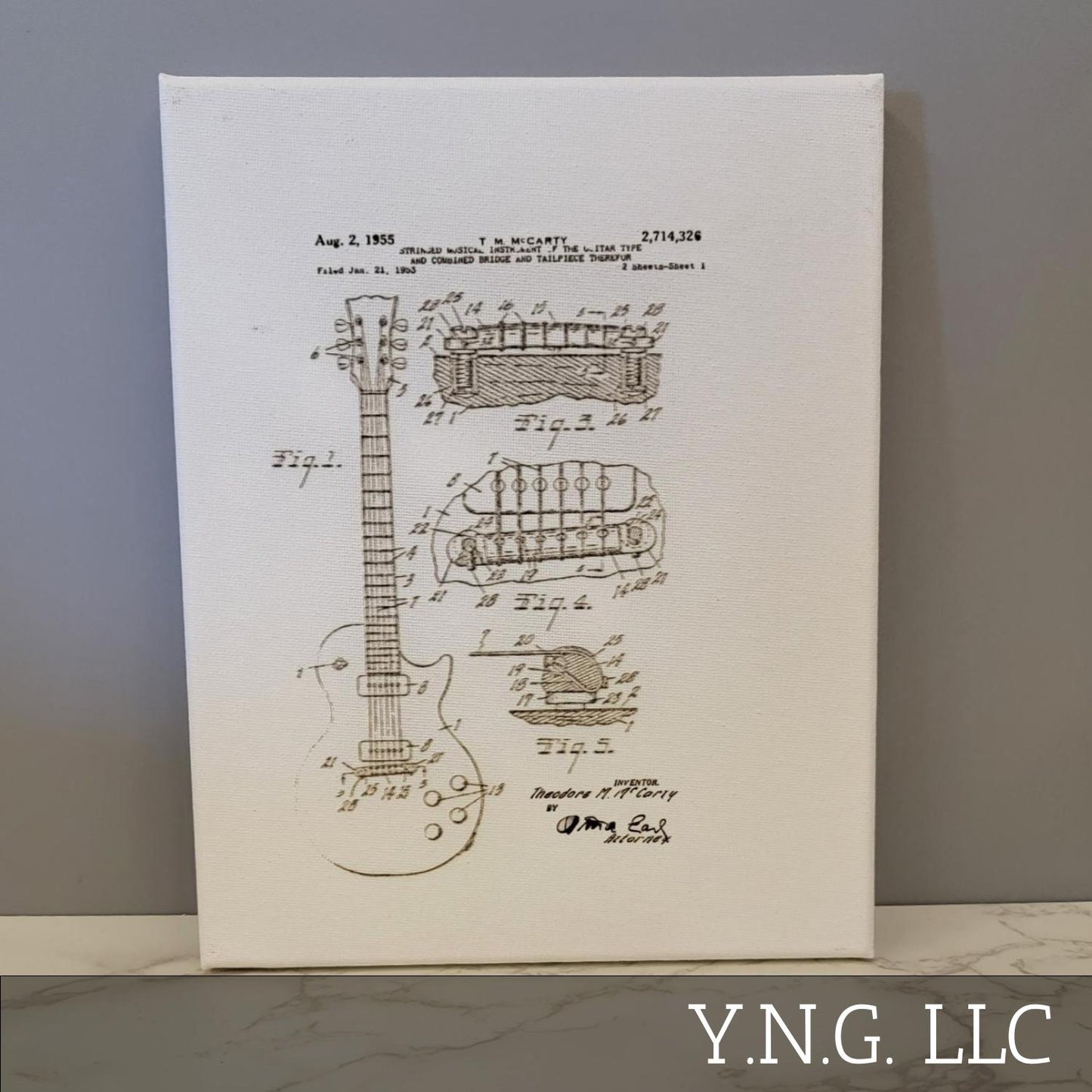 Les Paul Guitar Patent Sketch 8x10 Canvas Wall Art Hanging LA1008