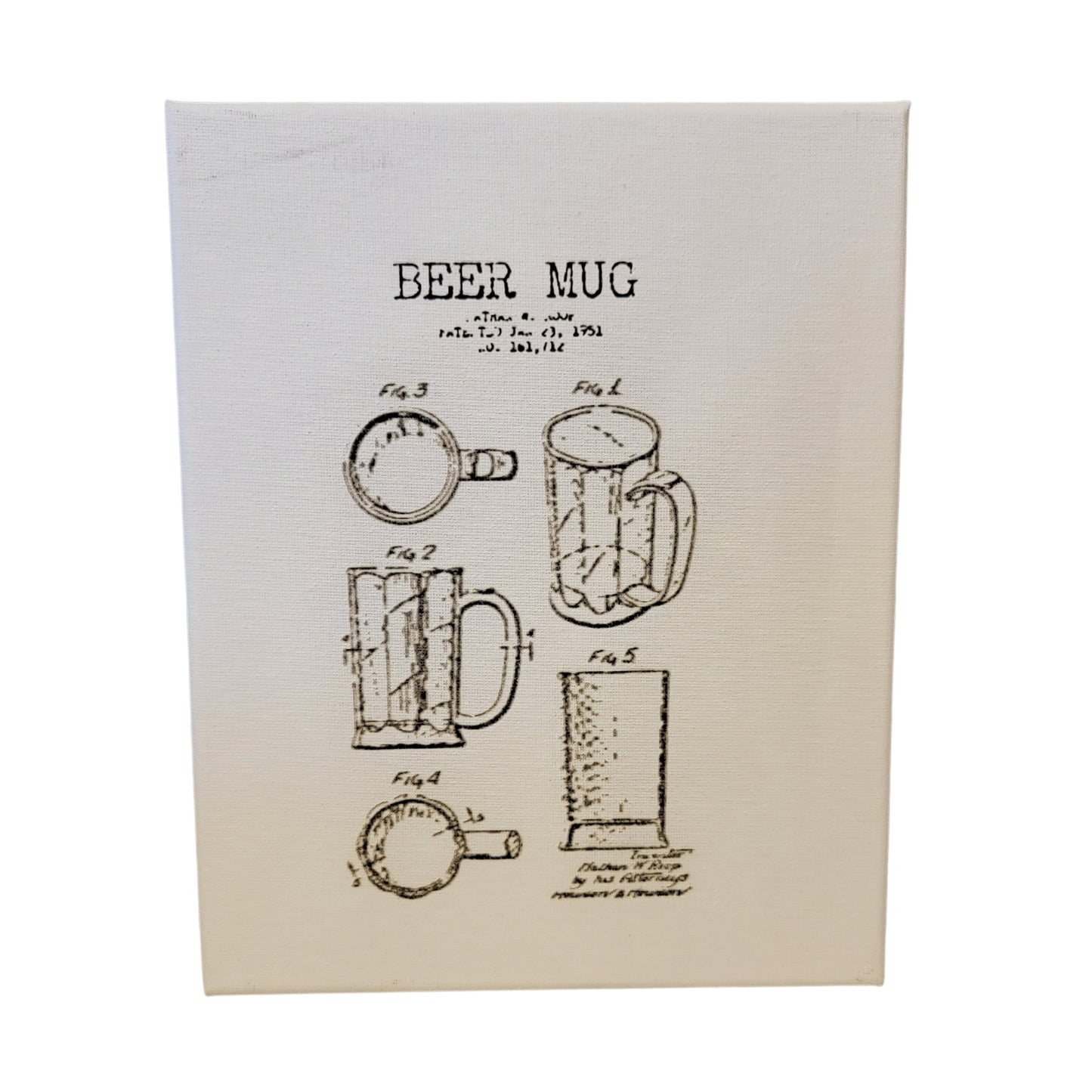 Beer Mug Original Patent Sketch 8x10 Canvas Wall Art Hanging LA1009