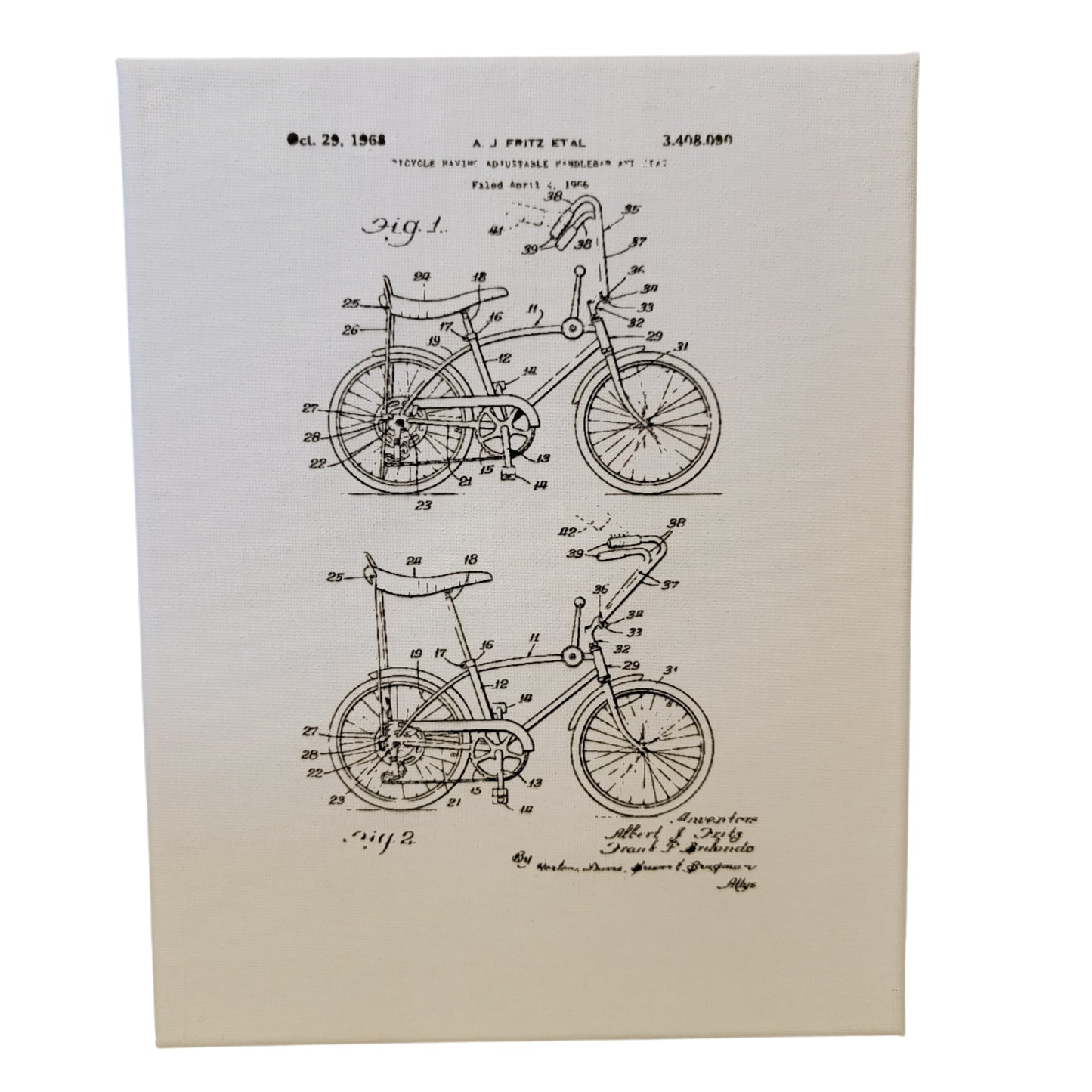 Bicycle Adjustable Seat Handlebars Patent 8x10 Canvas Wall Art Hanging LA1010