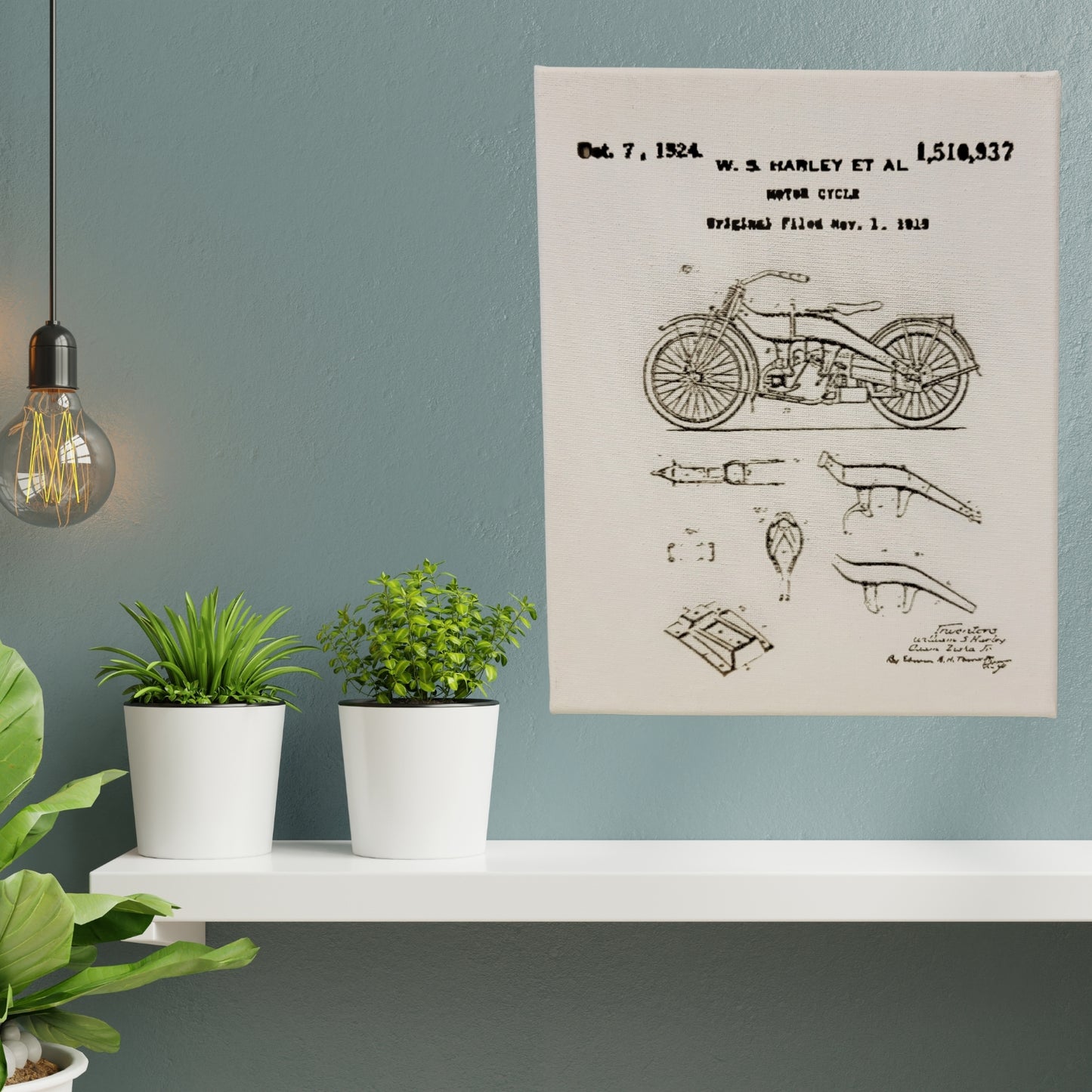 Harley Body Motorcycle Patent Sketch 8x10 Canvas Wall Art Hanging LA1011